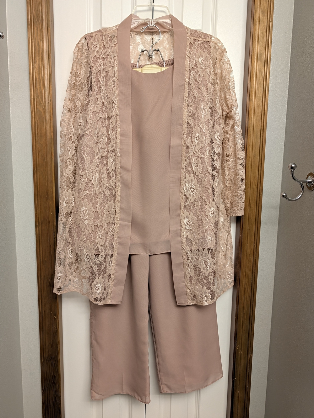 Three-Piece Lace Jacket Pantsuit in Blush
